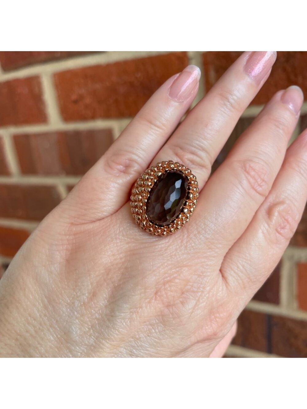 Oval Smoky Quartz set in Gold over 925 Sterling silver Ring, size 6 3/4